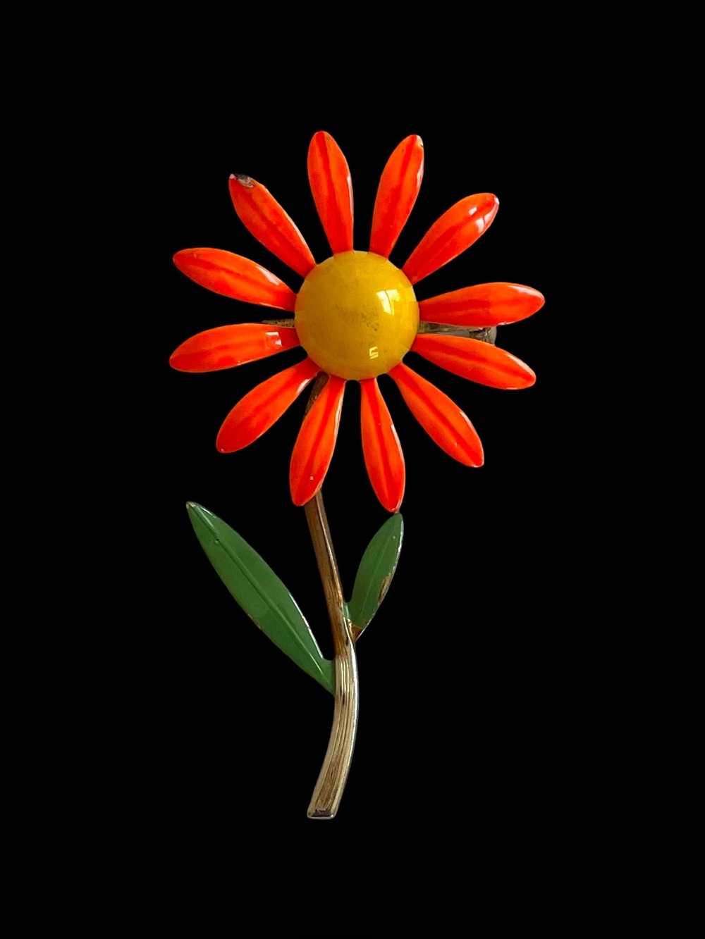 Vintage Orange Flower Enamel Brooch